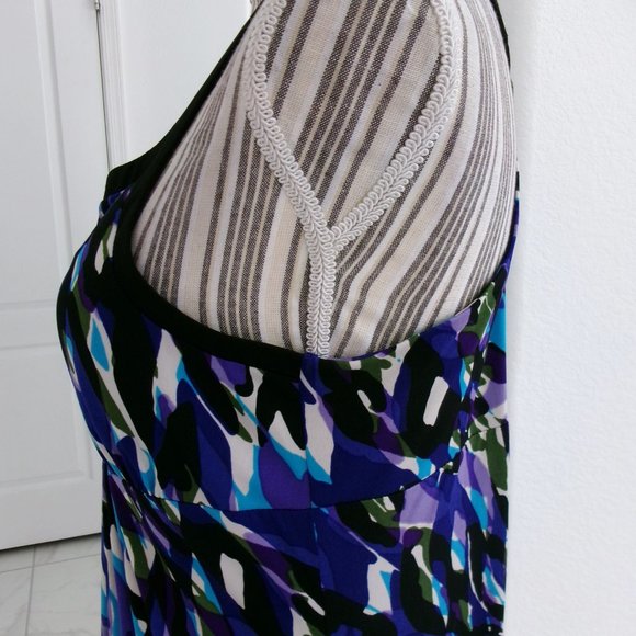 Racerback Stretch Jersey Maxi Dress Bold Print Turquoise Purple Black Olive 6 - Picture 8 of 14